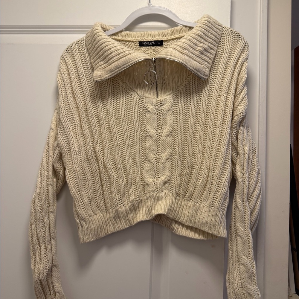 Nasty Gal Cream Cable Knit Cowl Sweater
